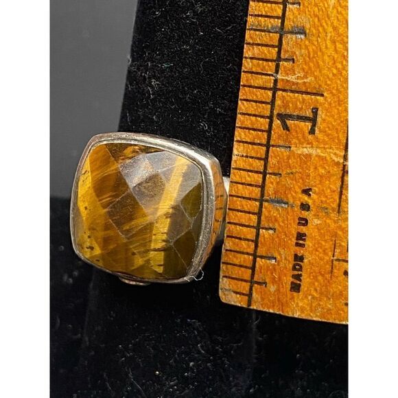 Elle sterling silver 925 Tigers Eye cushion multifaceted cut ring with signature - Picture 10 of 10